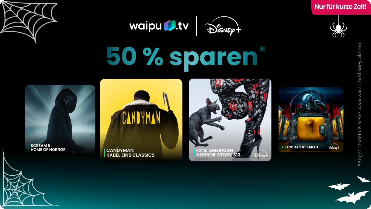 waipu.tv und Disney+ an Halloween: 50 % sparen für 3 Monate