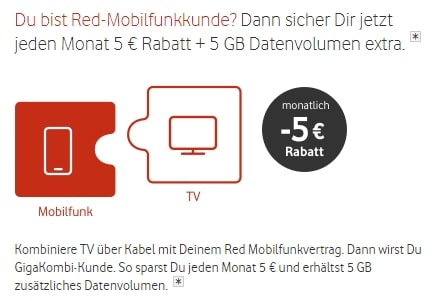Vodafone: Jeden Monat -5€ für TV sparen für Vodafone Mobilfunk-Kunden
