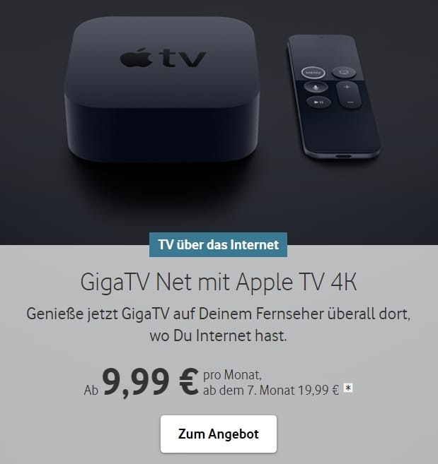 Vodafone GigaTV mit Apple TV 4K - JETZT: nur 9,99€/Monat!