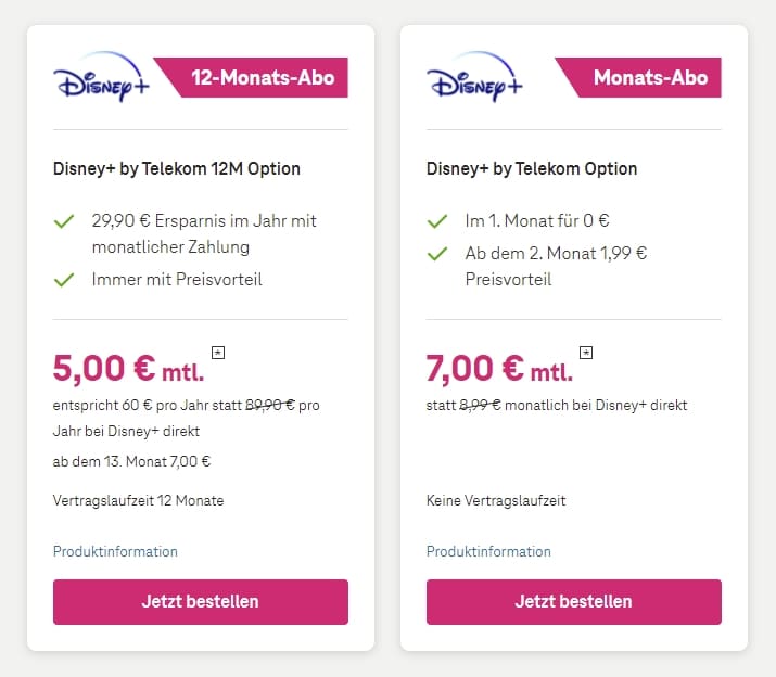 Disney+ nur +5€/Monat für Telekom Mobil- und Internet-Kunden