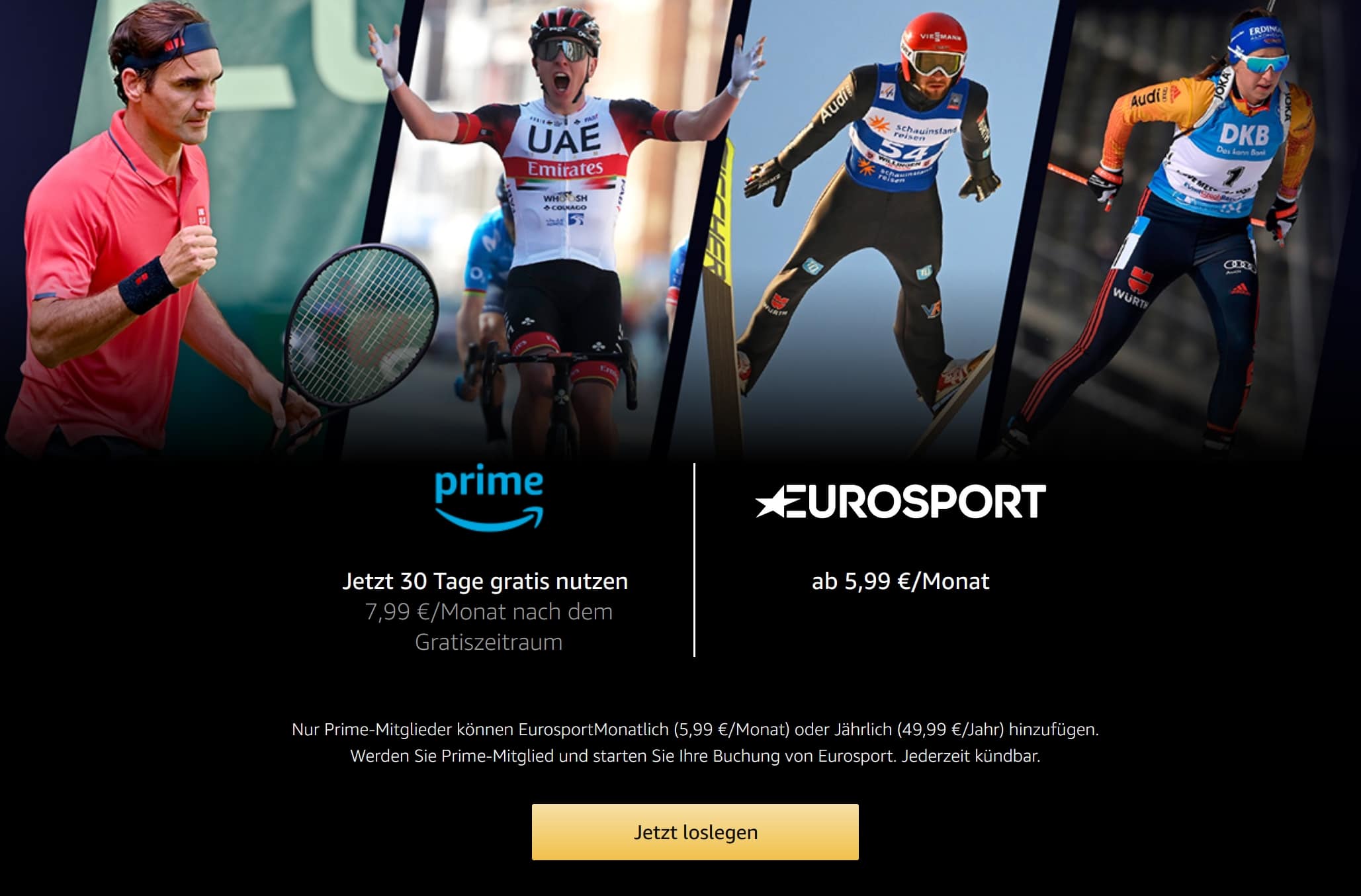 Eurosport Player Amazon Prime: nur 5,99€ mtl. Eurosport Player bei Amazon prime