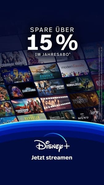 JETZT: Disney+ Angebot: 15% sparen - Nur 7,49€/Monat!