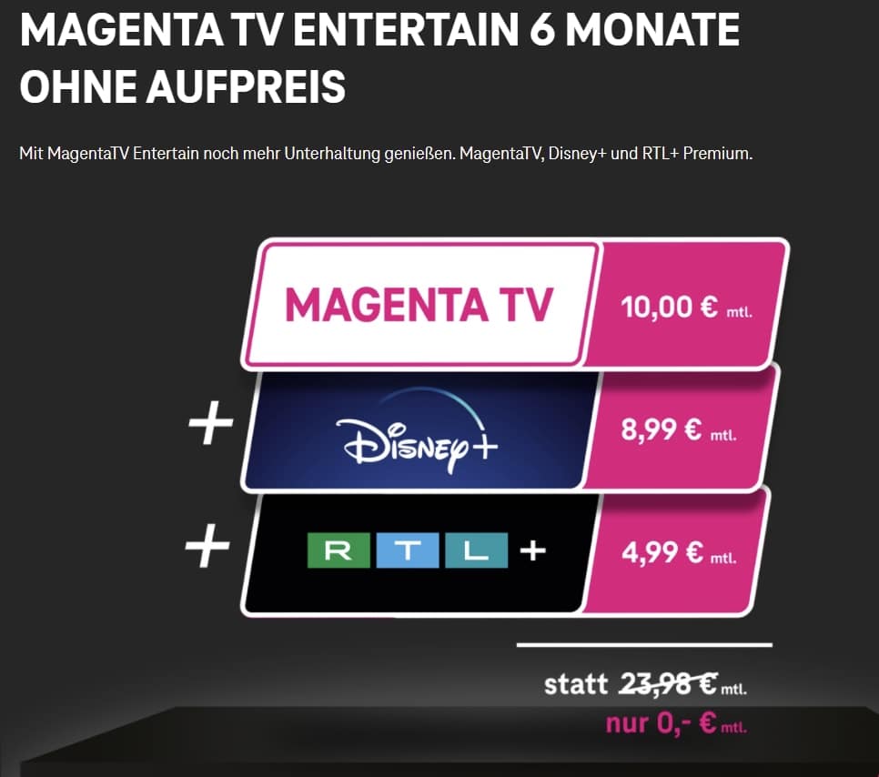 NEU: MagentaTV + RTL+ + Disney+ 6 Monate kostenlos, danach nur 12€ mtl.!