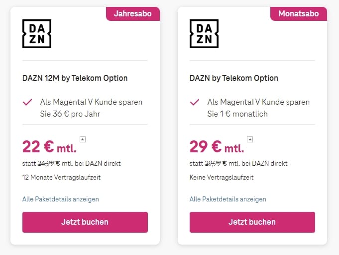 DAZN bei MagentaTV nur 22€ statt 24,99€!