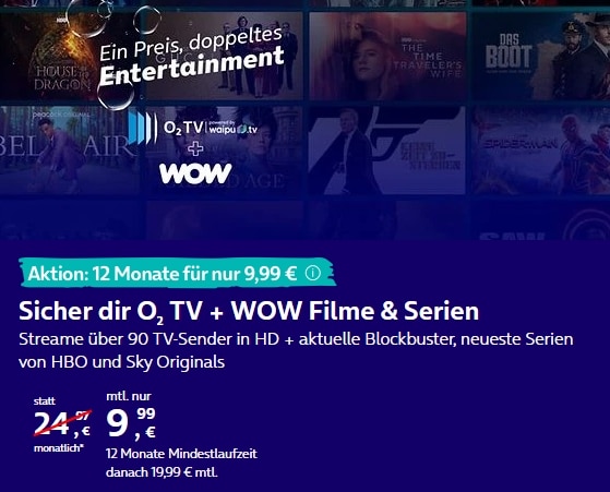 SPECIAL: O2 TV inkl. WOW - 12 Monate nur 9,99€ mtl.!