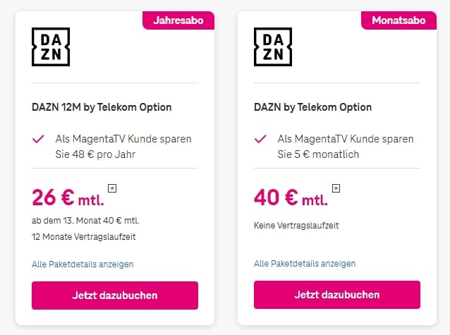 DAZN bei MagentaTV nur 26€ statt 45€!