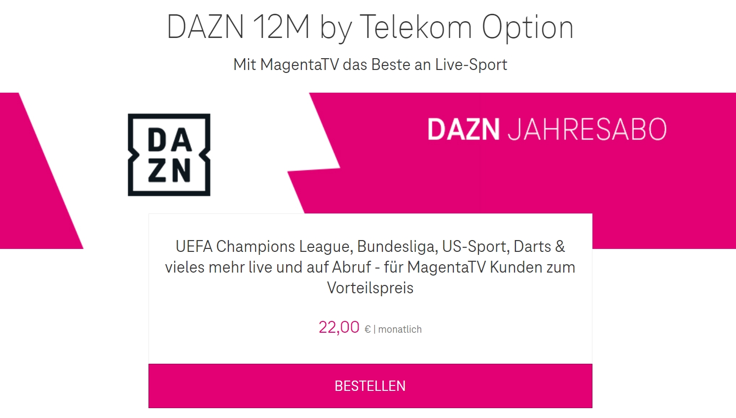 DAZN bei MagentaTV nur 22€ statt 24,99€!