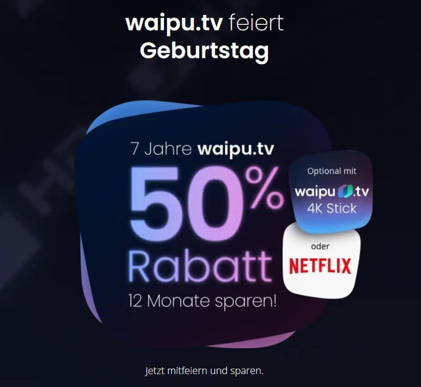 Waipu.tv Perfect Plus | JETZT: Nur 6,50€ mtl. inkl. Pay TV (50% Rabatt)!