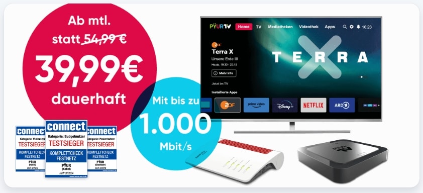 PŸUR Kombi Angebote ab 9,99€ mtl. (35€ Rabatt) + HDTV + Box gratis!